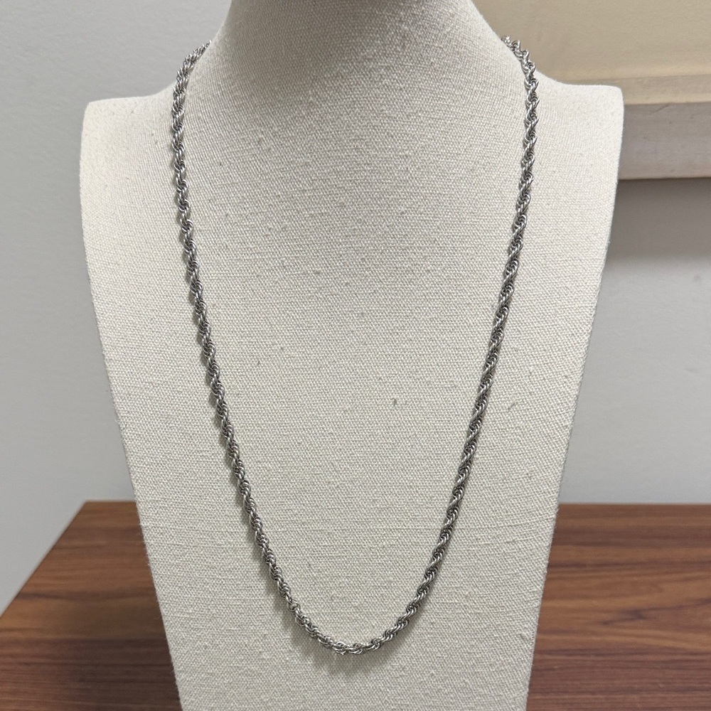 Vintage Monet Signed Silver Tone Rope Chain Necklace. 26.5 in.